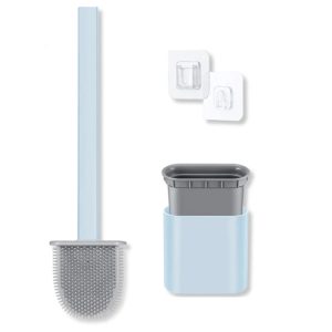 Perie Albastra WC CCmax din Silcon cu Cap Flexibil pentru Vasul de Toaleta, cu Suport Autoadeziv pe Perete